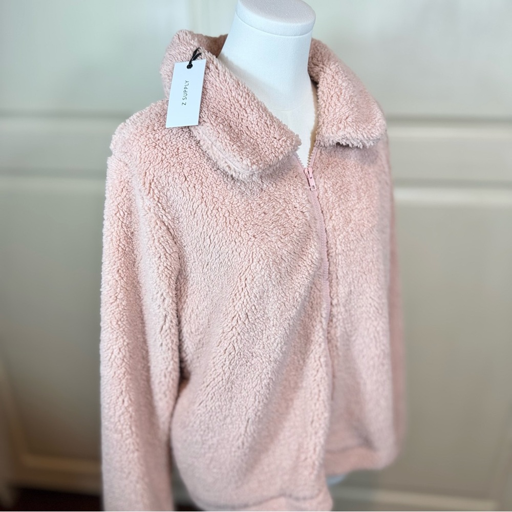 NWT soft Z Supply Plush Cozy Jacket in Pastel Blush Pink full zipper comfort fit